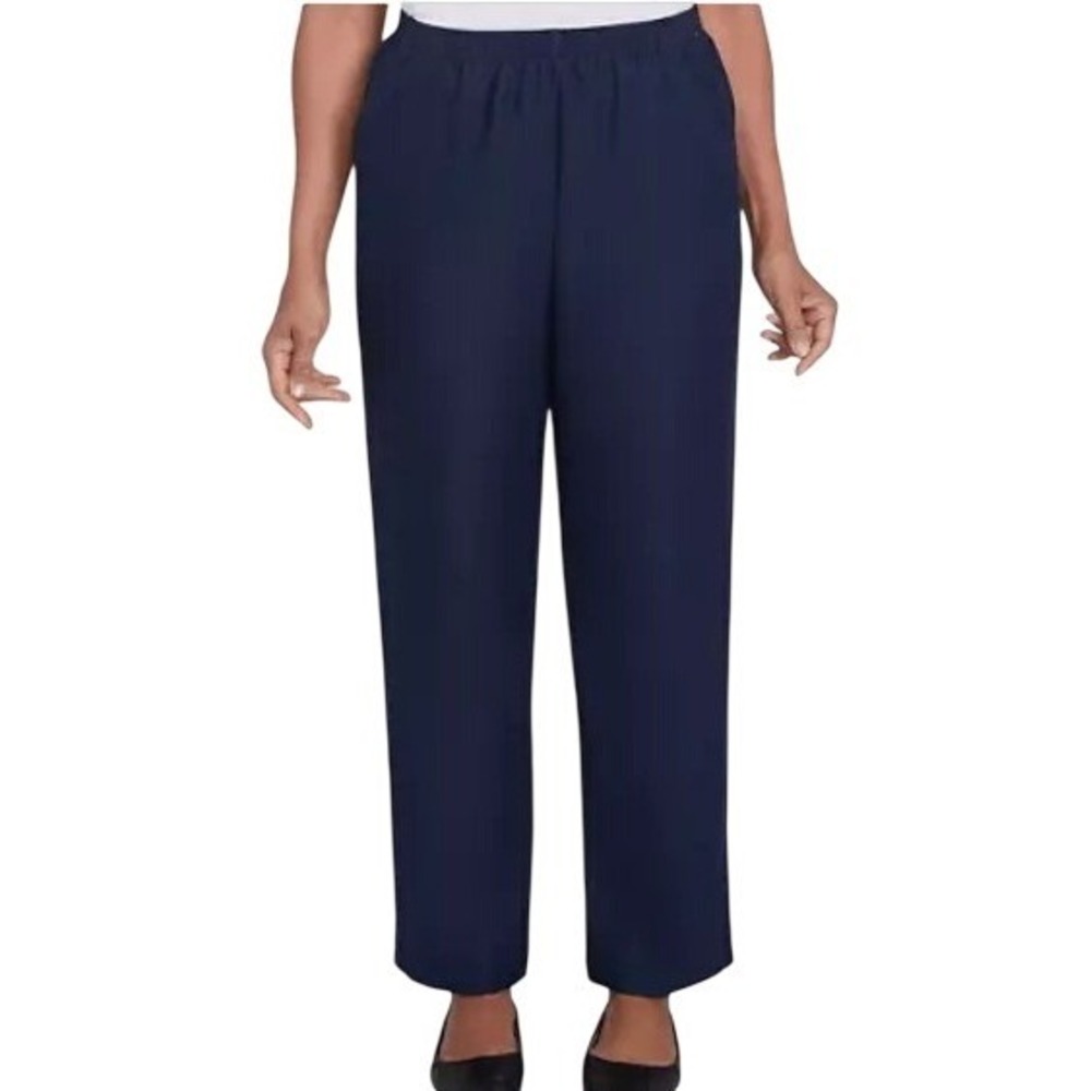 NWT Alfred Dunner Navy Elastic Waist Career Uniform Loose Fit Pull On Pants 12 P